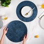 Blue Embossed Hibiscus Round Placemats Set Of 6