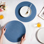 Blue Embossed Warli Design Round Table Mat Set Of 6