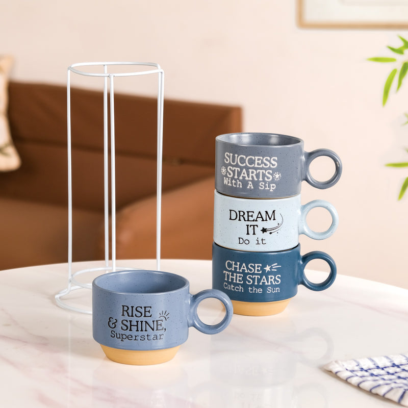 Blue Hue Morning Inspiration Stackable Cup Set Of 4 215ml