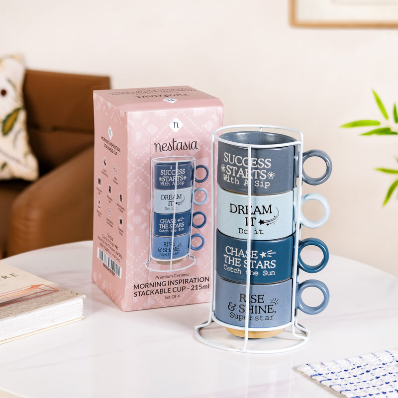 Blue Hue Morning Inspiration Stackable Cup Set Of 4 215ml