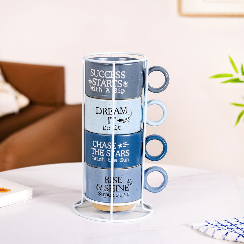 Blue Hue Morning Inspiration Stackable Cup Set Of 4 215ml