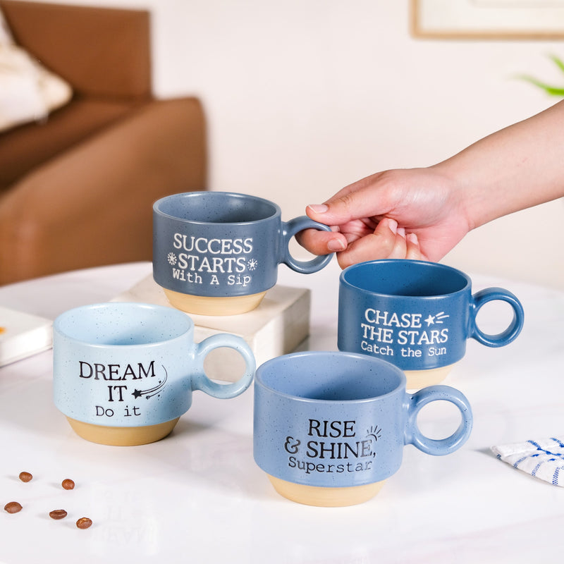Blue Hue Morning Inspiration Stackable Cup Set Of 4 215ml