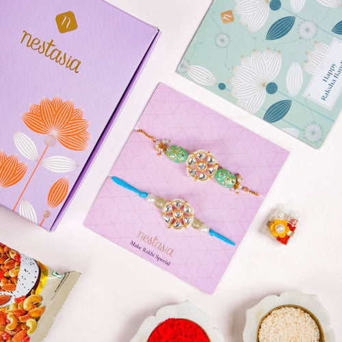 Blue Kundan Style Rakhi Lumba Gift Set