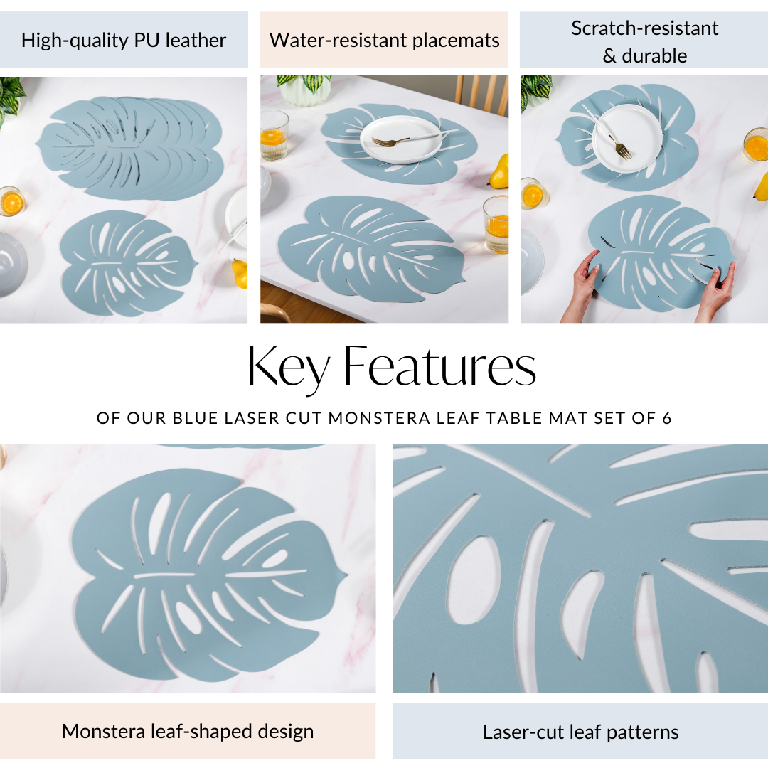 Blue Laser Cut Monstera Leaf Table Mat Set Of 6 Online - Premium Table ...