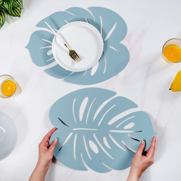 Blue Laser Cut Monstera Leaf Table Mat Set Of 6