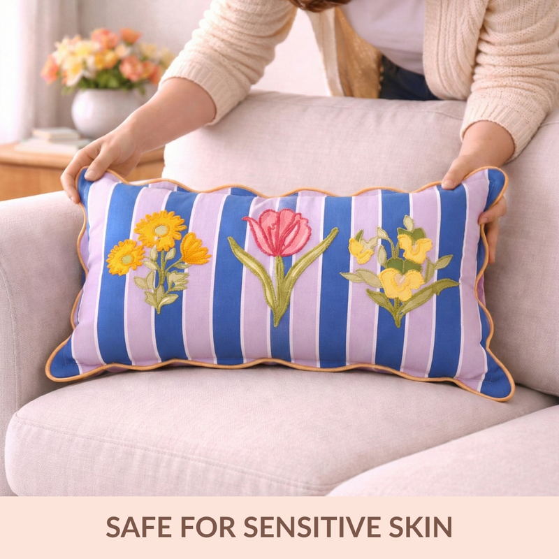 Blue Striped Embroidered Cushion Cover 50x30cm