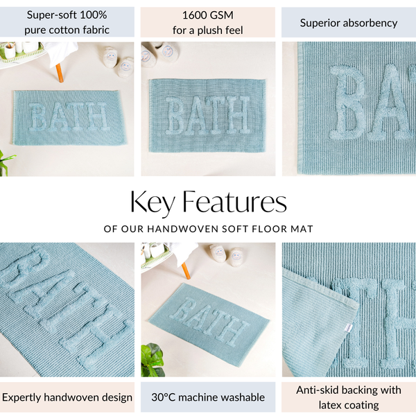 Ivory Blue Absorbent Bathroom Mat Large 32x20 Inch