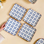 Set Of 4 Flower Blue Square Snack Plates 7 Inch - Snack plates, small plates, ceramic snack plates, side plates, snack plates set