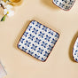 Set Of 4 Flower Blue Square Snack Plates 7 Inch - Snack plates, small plates, ceramic snack plates, side plates, snack plates set