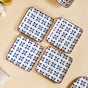 Set Of 4 Flower Blue Square Snack Plates 7 Inch - Snack plates, small plates, ceramic snack plates, side plates, snack plates set