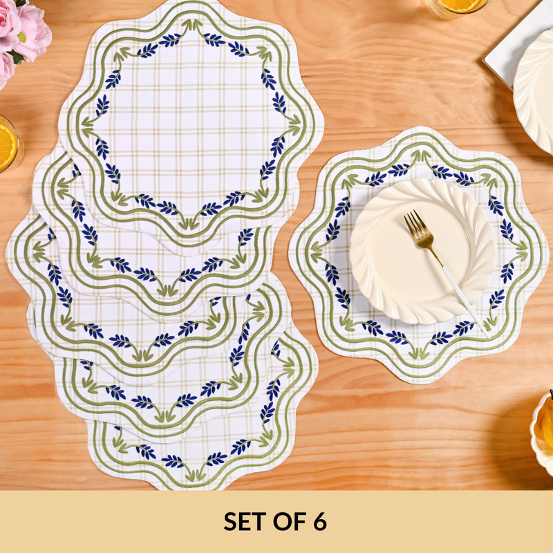 Blue Ivy Cotton Embroidered Table Mat Set Of 6
