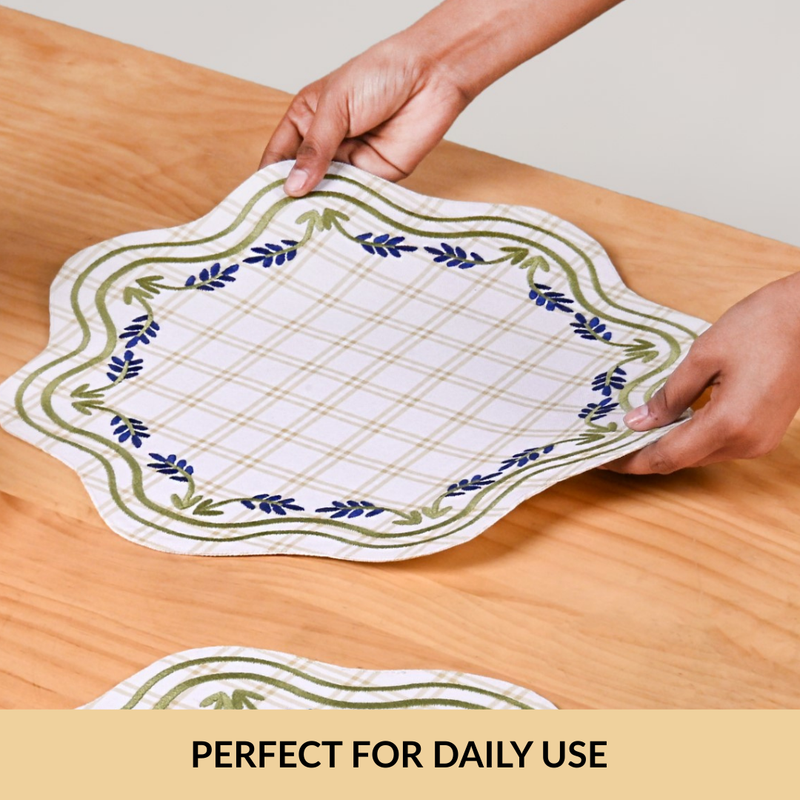 Blue Ivy Cotton Embroidered Table Mat Set Of 6