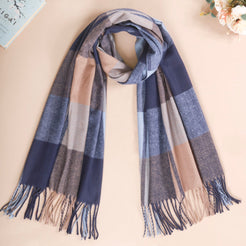 Blue Plaid Pattern Wool Scarf