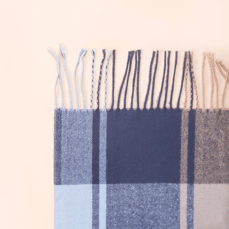 Blue Plaid Pattern Wool Scarf