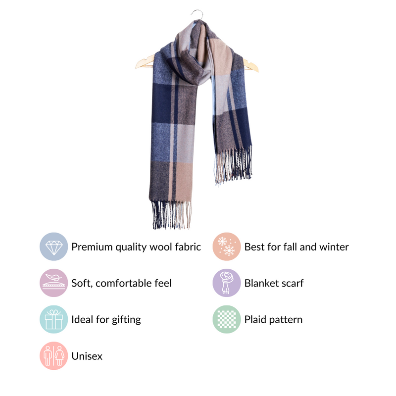 Blue Plaid Pattern Wool Scarf