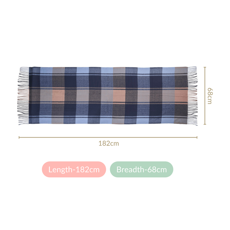 Blue Plaid Pattern Wool Scarf