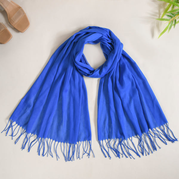 Blue Soft Woollen Scarf With Fringes