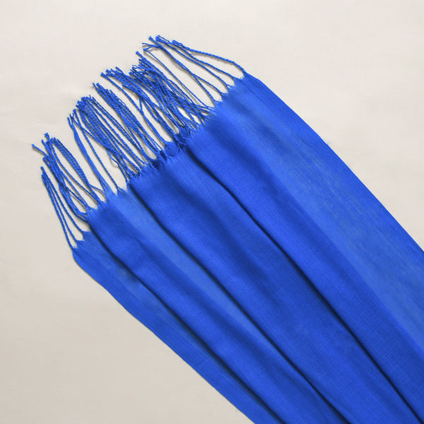 Blue Soft Woollen Scarf With Fringes