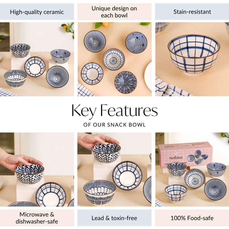 Blue Hue Ceramic Snack Bowl Set Of 5 350ml