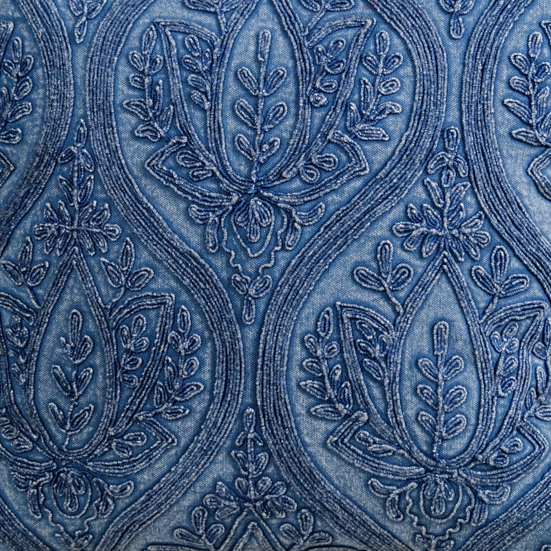 Blue Stonewash Paisley Embroidered Cotton Cushion Cover