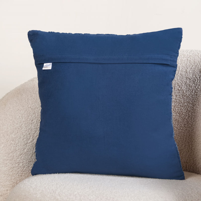 Blue Stonewash Paisley Embroidered Cotton Cushion Cover