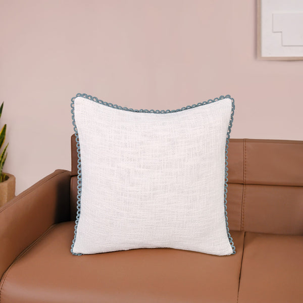 Blueline Lace Cotton Sofa With Looped Edging Set Cushion Cover Set Of 2