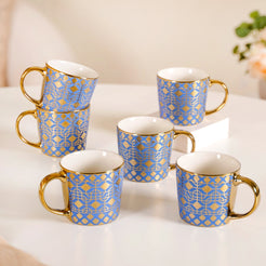 Lavish Gold Teacup Set of 6 Blue 280ml - Tea cup set, tea cups, coffee cups, ceramic tea cups, coffee mugs, coffee mug set, tea cup set of 6