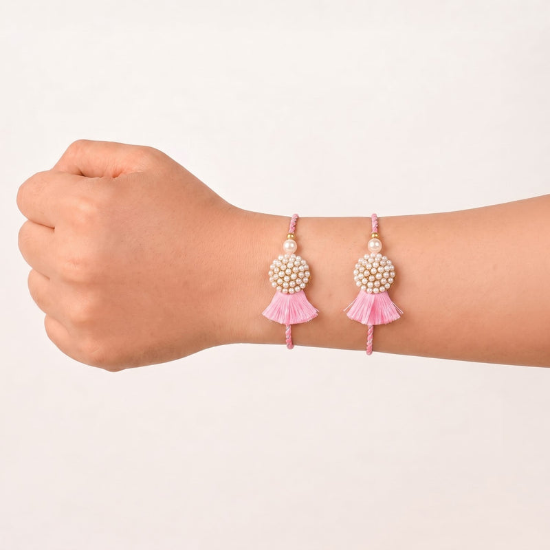 Blush Pearl Tassel Rakhi Gift Set