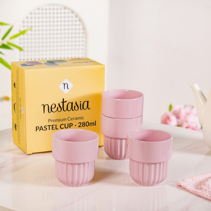 Blush Pink Ceramic Stackable Cup Set Of 4 280ml