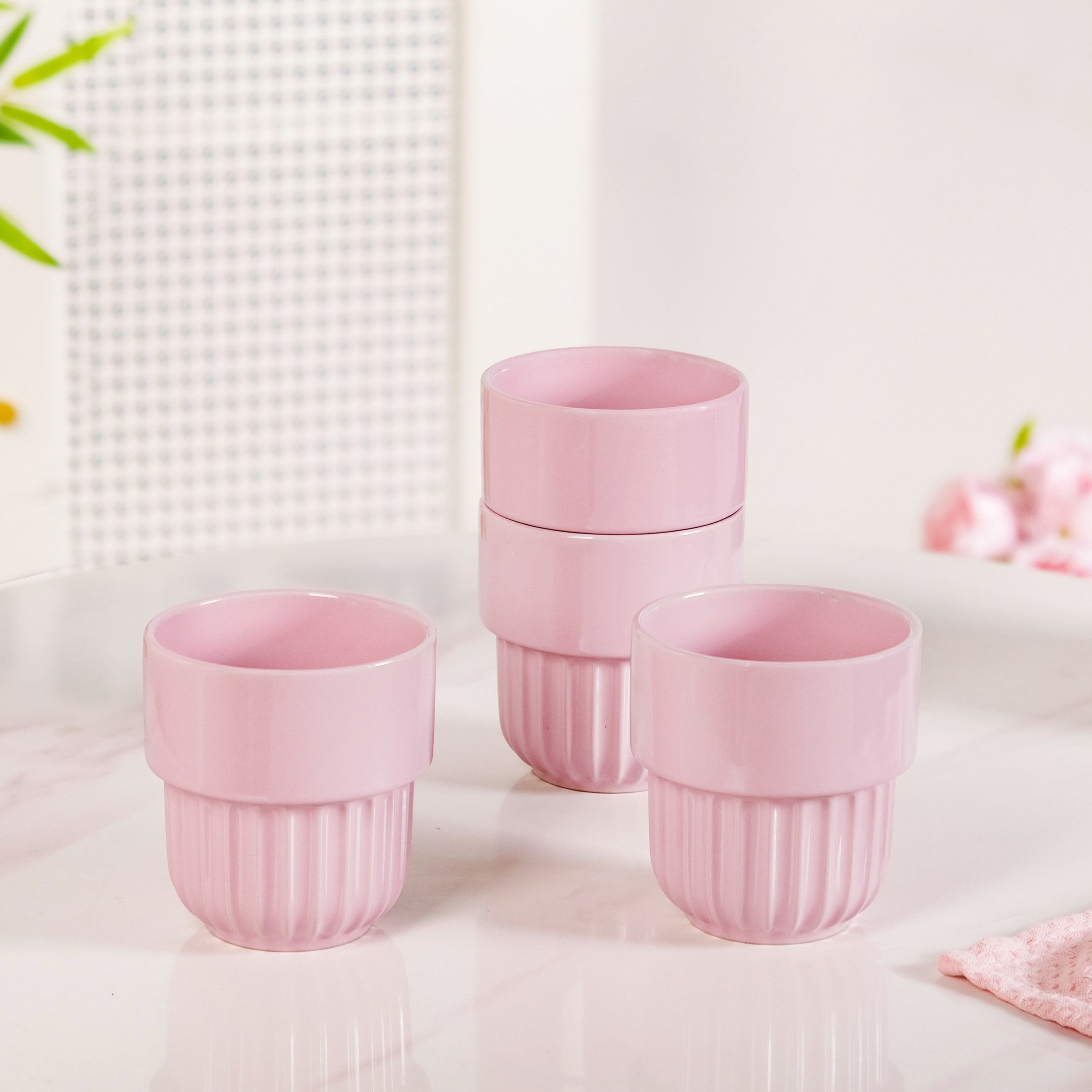Snugsy Blush Pink Ceramic Stackable Cup Set Of 4 280ml