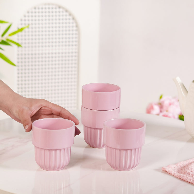 Blush Pink Ceramic Stackable Cup Set Of 4 280ml