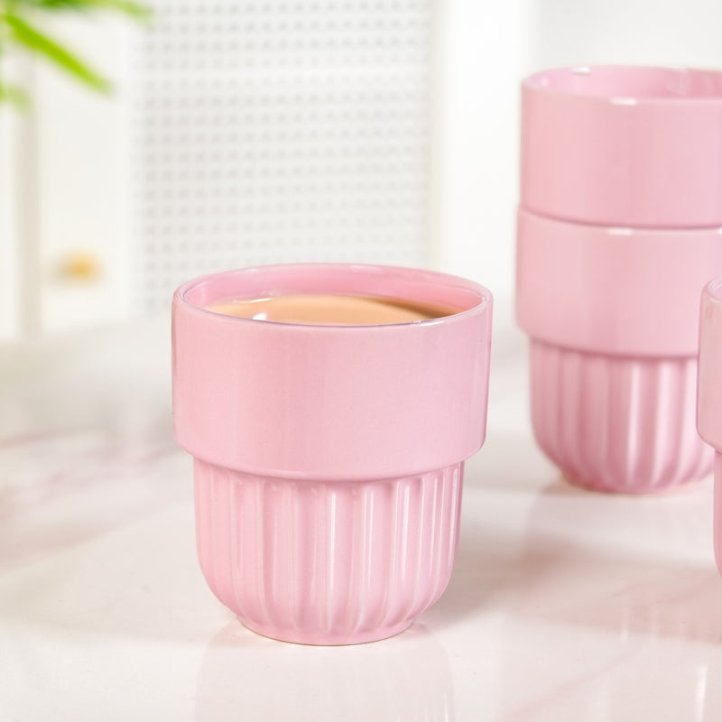 Blush Pink Ceramic Stackable Cup Set Of 4 280ml
