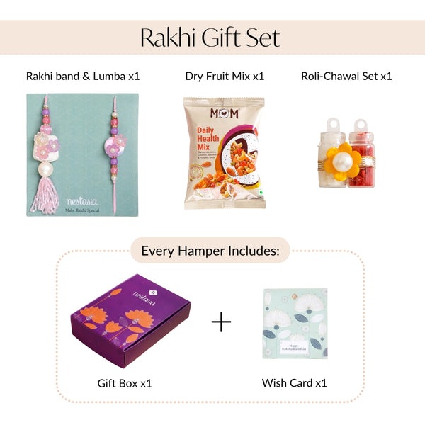 Blush Pink Floral Rakhi Lumba Set