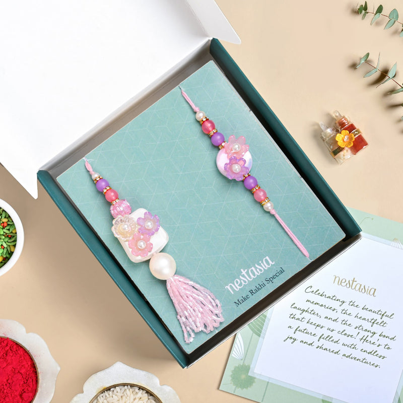 Blush Pink Floral Rakhi Lumba Set