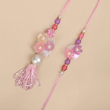 Blush Pink Floral Rakhi Lumba Set