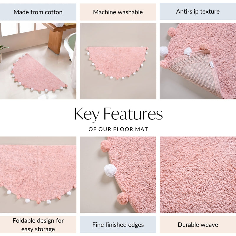Blush Pink Pom Pom Floor Mat 88x47 Inch
