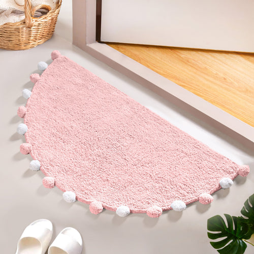 Blush Pink Pom Pom Pure Cotton Anti Slip Floor Mat 88x47cm