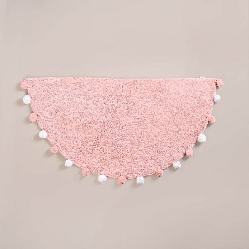 Blush Pink Pom Pom Pure Cotton Anti Slip Floor Mat 88x47cm