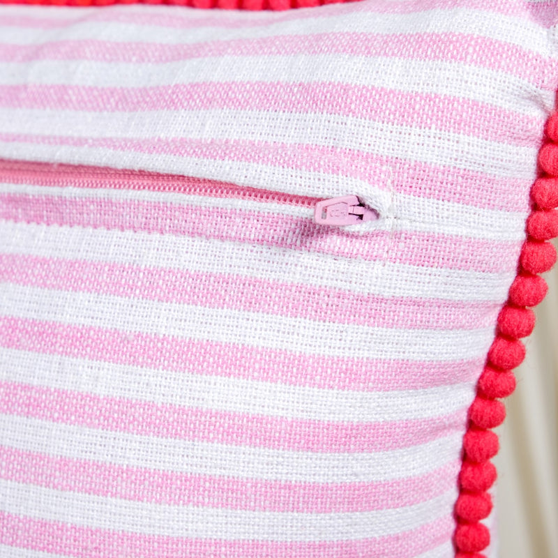 Blush Breeze Embroidered Stripe Cotton Cushion Cover 40x40cm