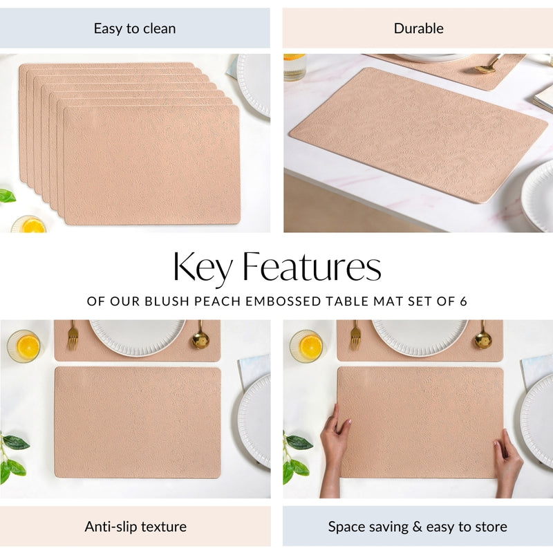 Blush Peach Embossed Table Mat Set Of 6
