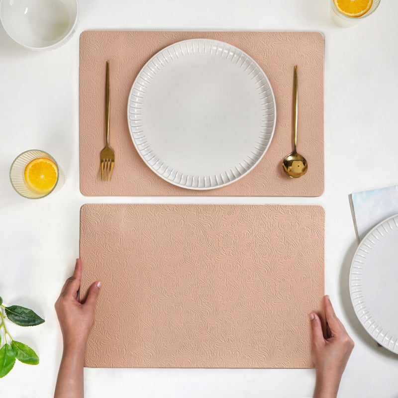 Blush Peach Embossed Table Mat Set Of 6