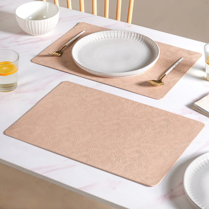 Blush Peach Embossed Table Mat Set Of 6