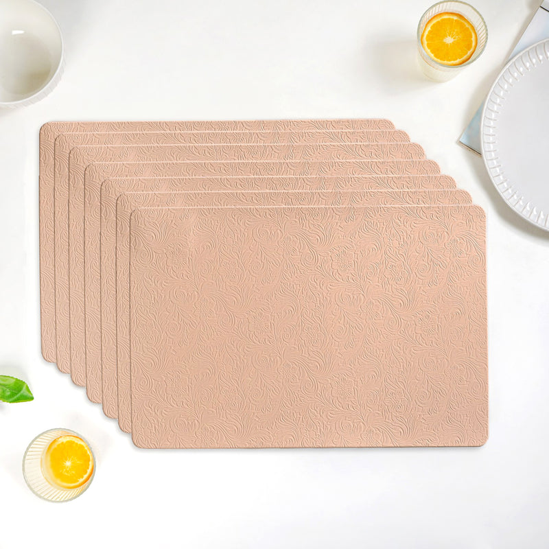 Blush Peach Embossed Table Mat Set Of 6