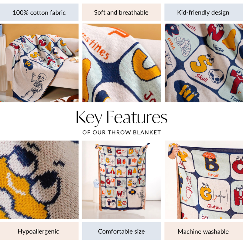 Body Anatomy And Alphabet Kids Throw 158x138cm