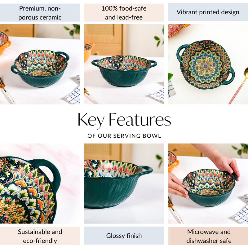 Boho Ceramic Serving Bowl Green 1500ml