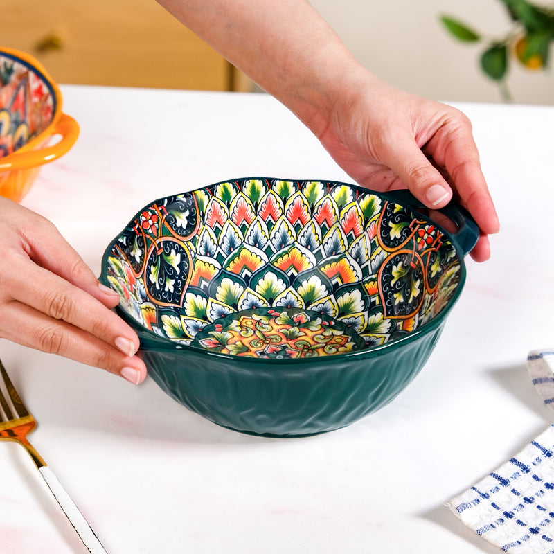 Boho Ceramic Serving Bowl Green 1500ml