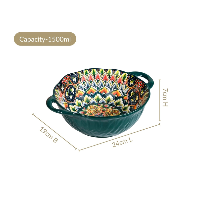 Boho Ceramic Serving Bowl Green 1500ml