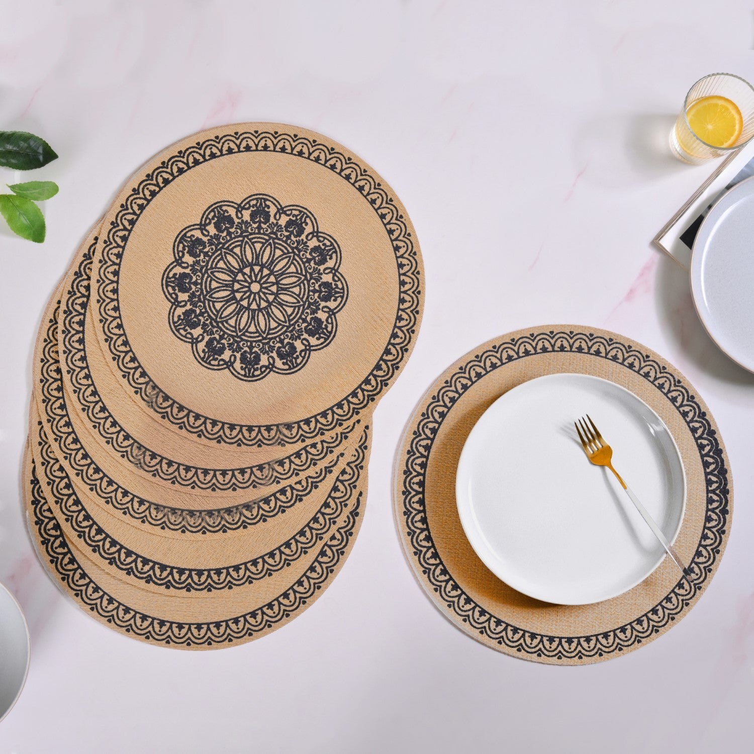 Boho Black Mandala Table Mat Set Of 6