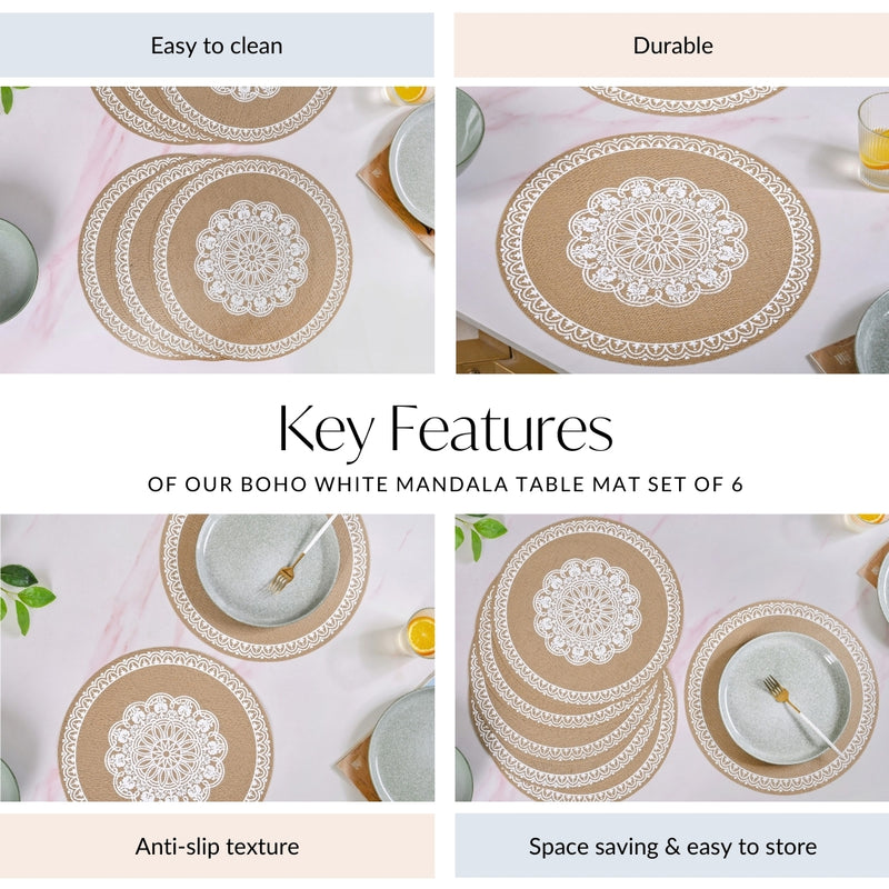 Boho White Mandala Table Mat Set Of 6