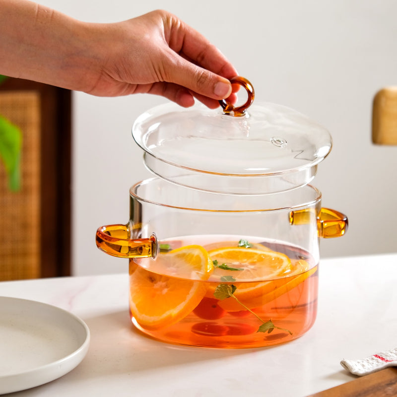 Borosilicate Cooking Pot With Tinted Handles 1600ml